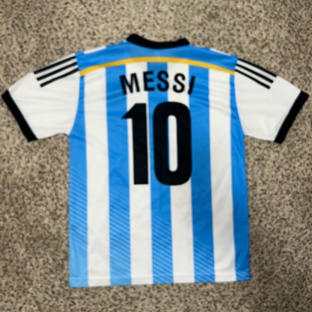 Messi Argentina Football Blue and White Striped Soccer Jersey